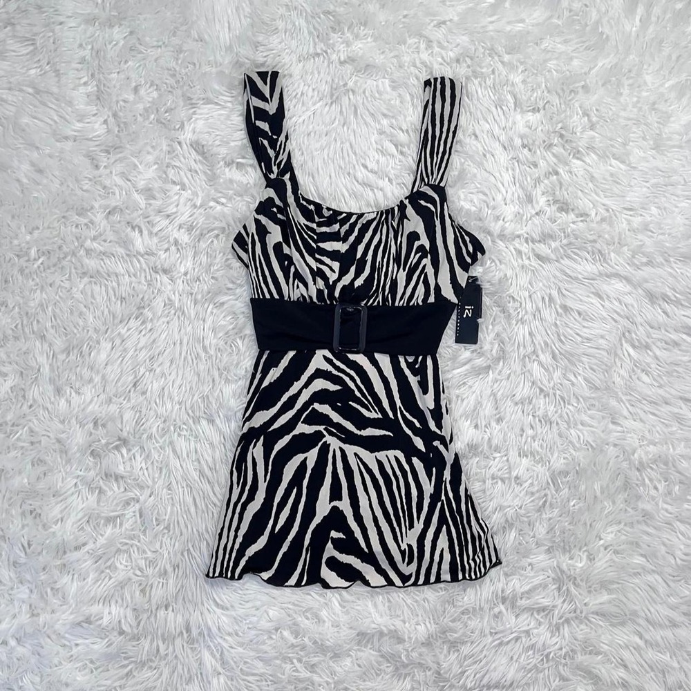 y2k deadstock black & white zebra print baby doll tank top small